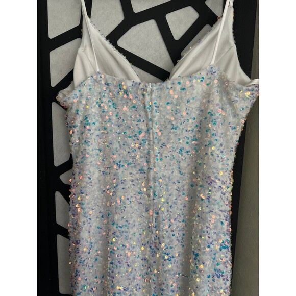 Blingy open slit sexy long sequined white dress. Size 11-12 - Picture 4 of 8